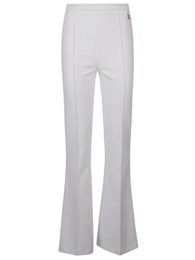 Elisabetta Franchi Logo Charm Stretch Palazzo Trousers In White