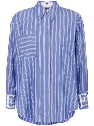 Elisabetta Franchi Logo-cuffs Striped Shirt In Blue