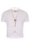 Elisabetta Franchi Fitted Cotton Knit Top With Ruched Detail