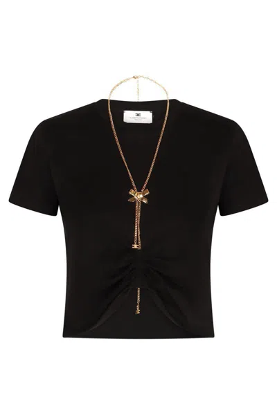 ELISABETTA FRANCHI ELISABETTA FRANCHI LOGO DETAIL CROPPED T-SHIRT