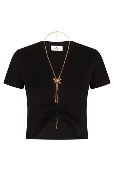 Elisabetta Franchi Logo Detail Cropped T-shirt In Black