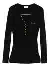 Elisabetta Franchi Ribbed Knit Top With Breast Pocket Clothing In Black