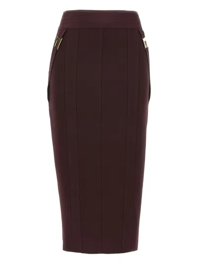 Elisabetta Franchi Corsetry-inspired Midi Skirt With Zigzag Stitching In Brown