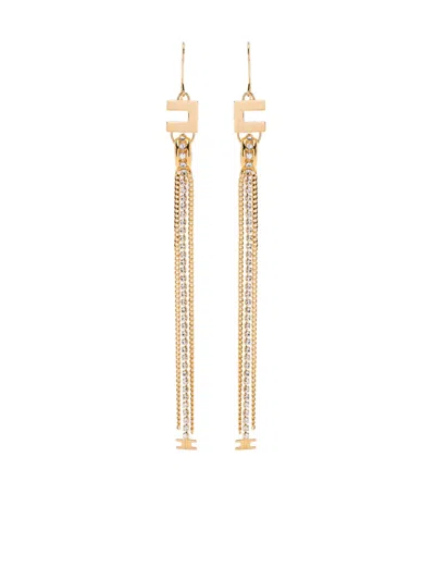 Elisabetta Franchi Logo-detail Rhinestone-pendants Earrings In Gold