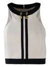 Elisabetta Franchi Double Crepe Color-block Top In Neutral