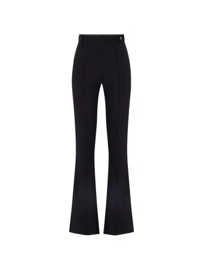 Elisabetta Franchi Stretch Crepe Logo Detail Trousers In Black