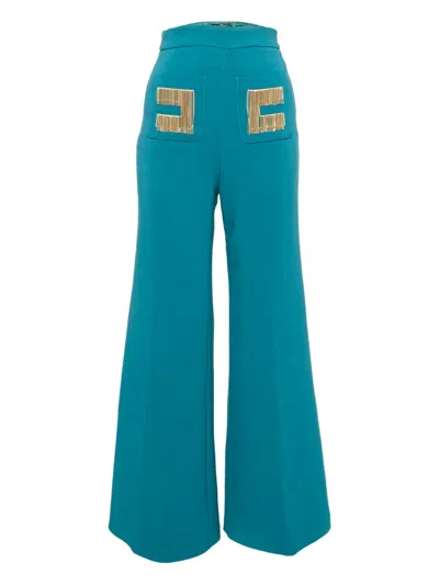 Pre-owned Elisabetta Franchi Logo-detail Trousers In Blue