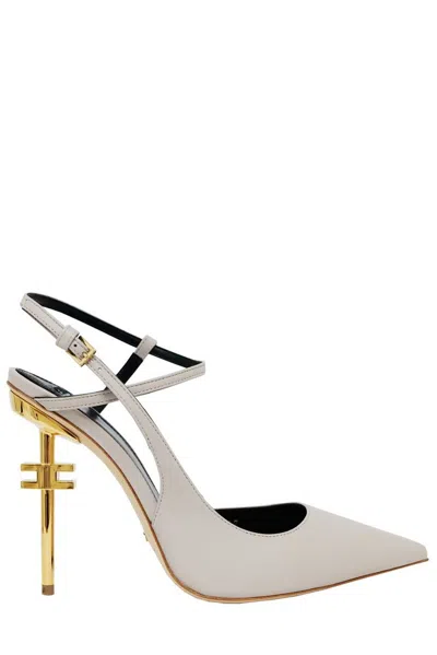 Elisabetta Franchi Logoed Heel Slingback Pumps In White