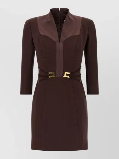 ELISABETTA FRANCHI LOGO DRESS ELASTIC BANDS STRUCTURED SHOULDERS