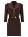 Elisabetta Franchi Logo Dress Elastic Bands Structured Shoulders In Burgundy