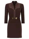 Elisabetta Franchi Logo Dress Elastic Bands Structured Shoulders In Burgundy