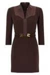 Elisabetta Franchi Logo Dress Elastic Bands Structured Shoulders In Burgundy