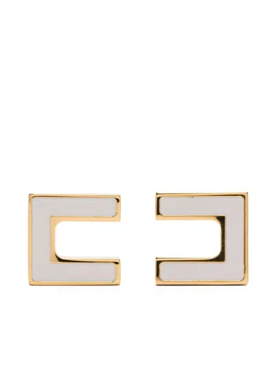 Elisabetta Franchi Logo Earrings In White