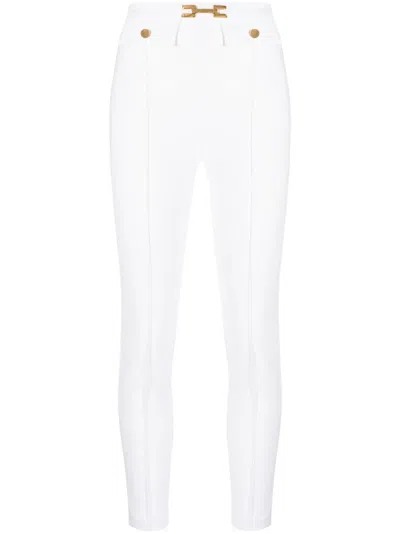 Elisabetta Franchi Logo-embellished Cropped Trousers In White