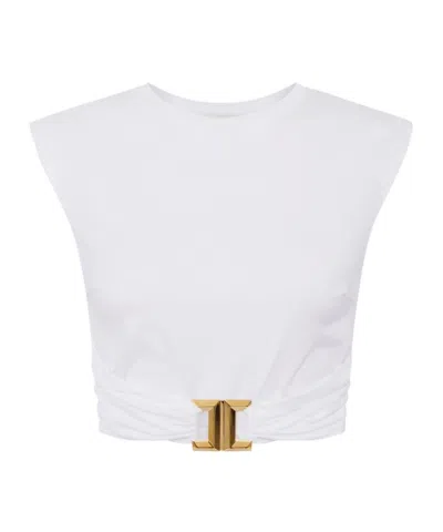 Elisabetta Franchi Cotton Jersey T-shirt With Jewel Logo In White