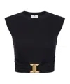 Elisabetta Franchi T-shirt In Jersey Di Cotone Con Logo Gioiello Nera In Black
