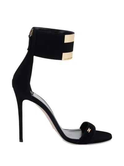 Elisabetta Franchi Logo-embellishment Suede Sandals In Black