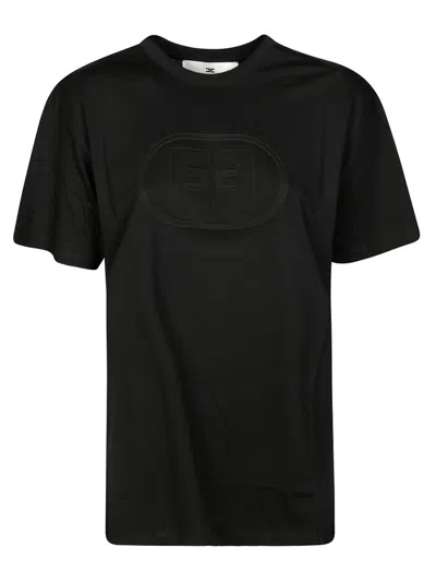 Elisabetta Franchi Short Sleeve Crew Neck Top In Black