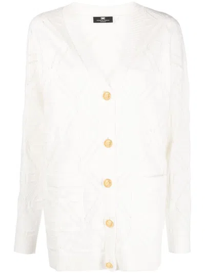Elisabetta Franchi Logo-embossed Knitted Cardigan In White