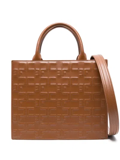 Elisabetta Franchi Logo-embossed Quilted Tote Bag In 600 Cuoio
