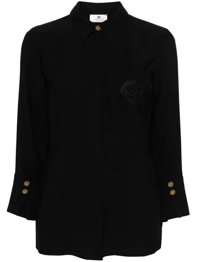 Elisabetta Franchi Logo-embroidered Crepe Shirt In Black