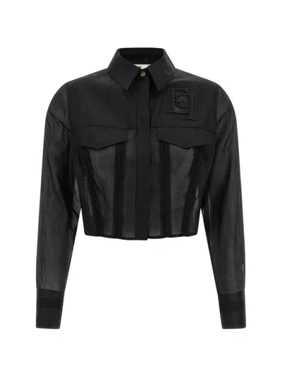 Elisabetta Franchi Logo Embroidery Maxi Crop Shirt Shirt And Blouse Black