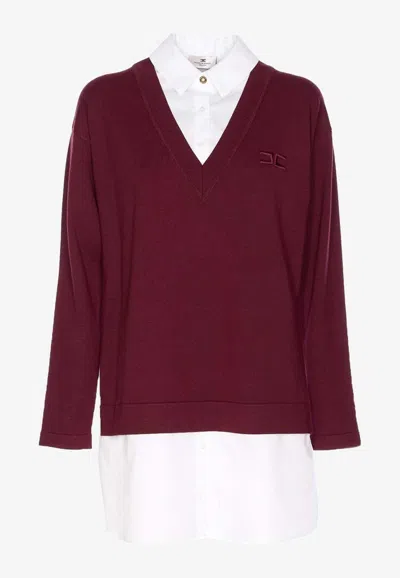 Elisabetta Franchi Logo Embroidered Layered Mini Dress In Burgundy