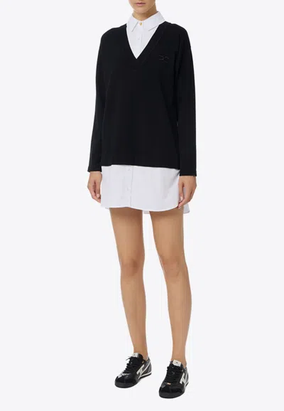 Elisabetta Franchi Logo Embroidered Layered Mini Dress In Blue