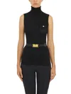 Elisabetta Franchi Logo Embroidered Narrow-ribbed Turtleneck Top In Nero