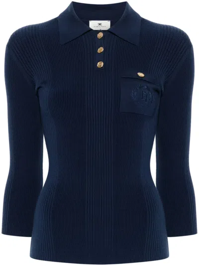 Elisabetta Franchi Logo-embroidered Polo Top In Blue