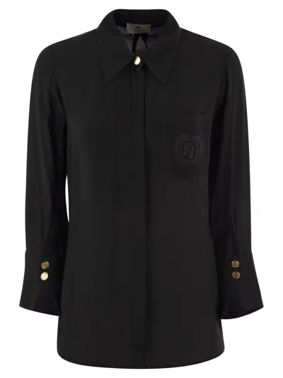 ELISABETTA FRANCHI LOGO-EMBROIDERED STRAIGHT HEM SHIRT