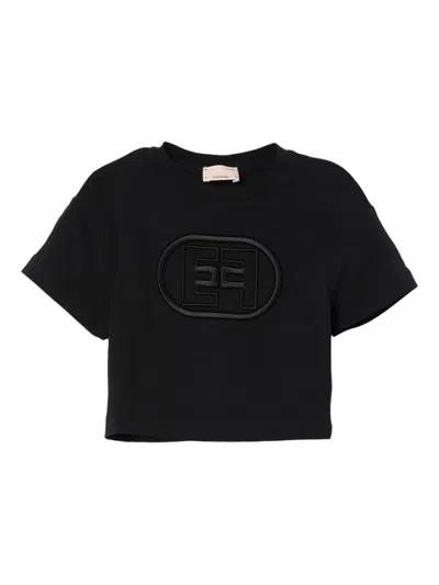 Elisabetta Franchi Babies' Logo刺绣t恤 In Black