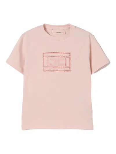 Elisabetta Franchi Kids' Logo-embroidered T-shirt In Pink
