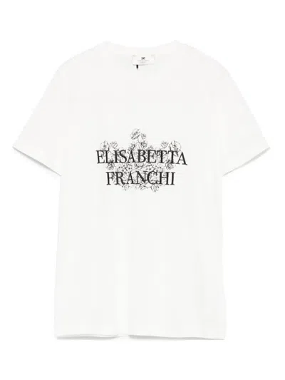 Elisabetta Franchi Logo-embroidered T-shirt In White