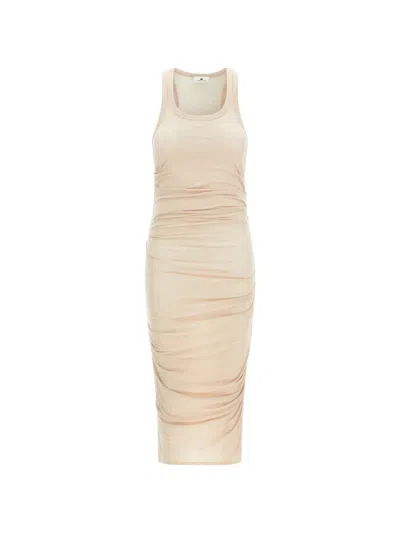Elisabetta Franchi Logo Embroidery Dress Dresses Beige In Brown