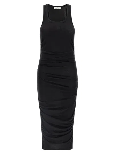 Elisabetta Franchi Logo Embroidered Sleeveless Midi Dress In Black