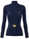 Elisabetta Franchi Logo-embroidery Narrow-rib Turtleneck Top In Blue