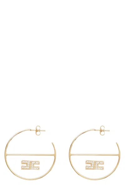 Elisabetta Franchi Logo-plaque Earrings In Gold