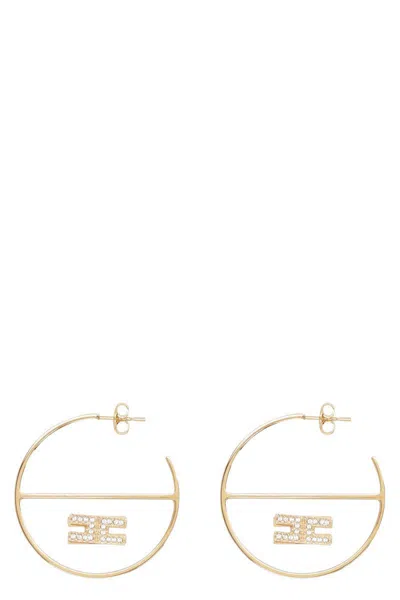 Elisabetta Franchi Logo Hoop Earrings In Gold