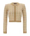 Elisabetta Franchi Monogram Butter Beige Cropped Cardigan In Nude