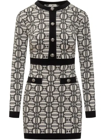 ELISABETTA FRANCHI LOGO-INTARSIA MINI DRESS