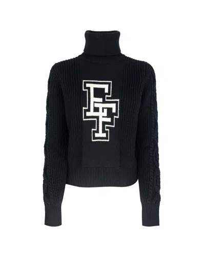 Elisabetta Franchi Logo Intarsia Roll Neck Jumper In Nero Burro
