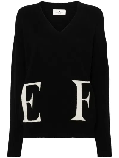 Elisabetta Franchi Logo-intarsia Virgin-wool Jumper In Nero/burro