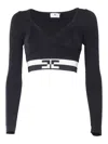 Elisabetta Franchi Logo-jacquard Cropped Knitted Top In Nero/burro