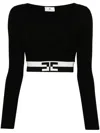 Elisabetta Franchi Logo-jacquard Cropped Knitted Top In Black