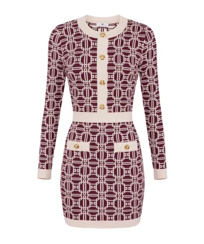 Elisabetta Franchi Logo-jacquard Long-sleeved Mini Dress In Multicolor