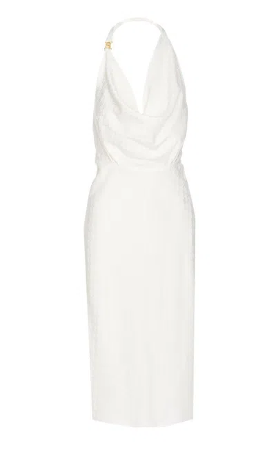 Elisabetta Franchi Logo Jacquard Midi Dress In White