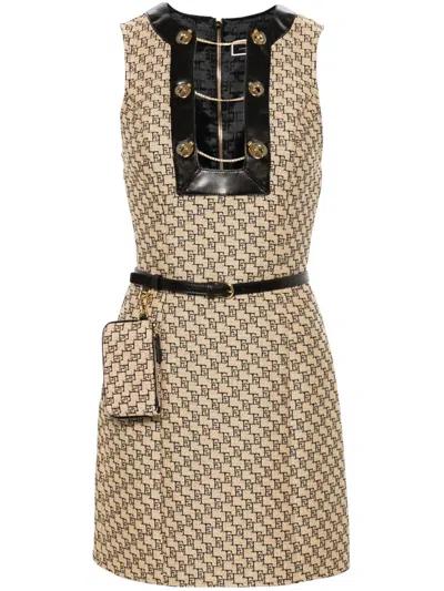 Elisabetta Franchi Logo-jacquard Mini Dress In Neutrals