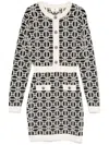Elisabetta Franchi Logo-jacquard Long-sleeved Mini Dress In Neutrals