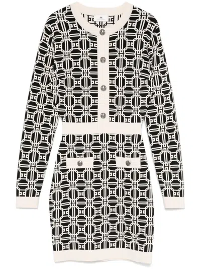 Elisabetta Franchi Logo-jacquard Long-sleeved Mini Dress In Multi
